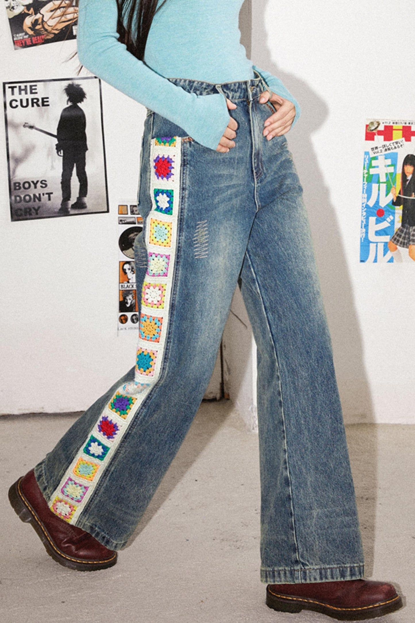 Retro Stitch Wide Jeans