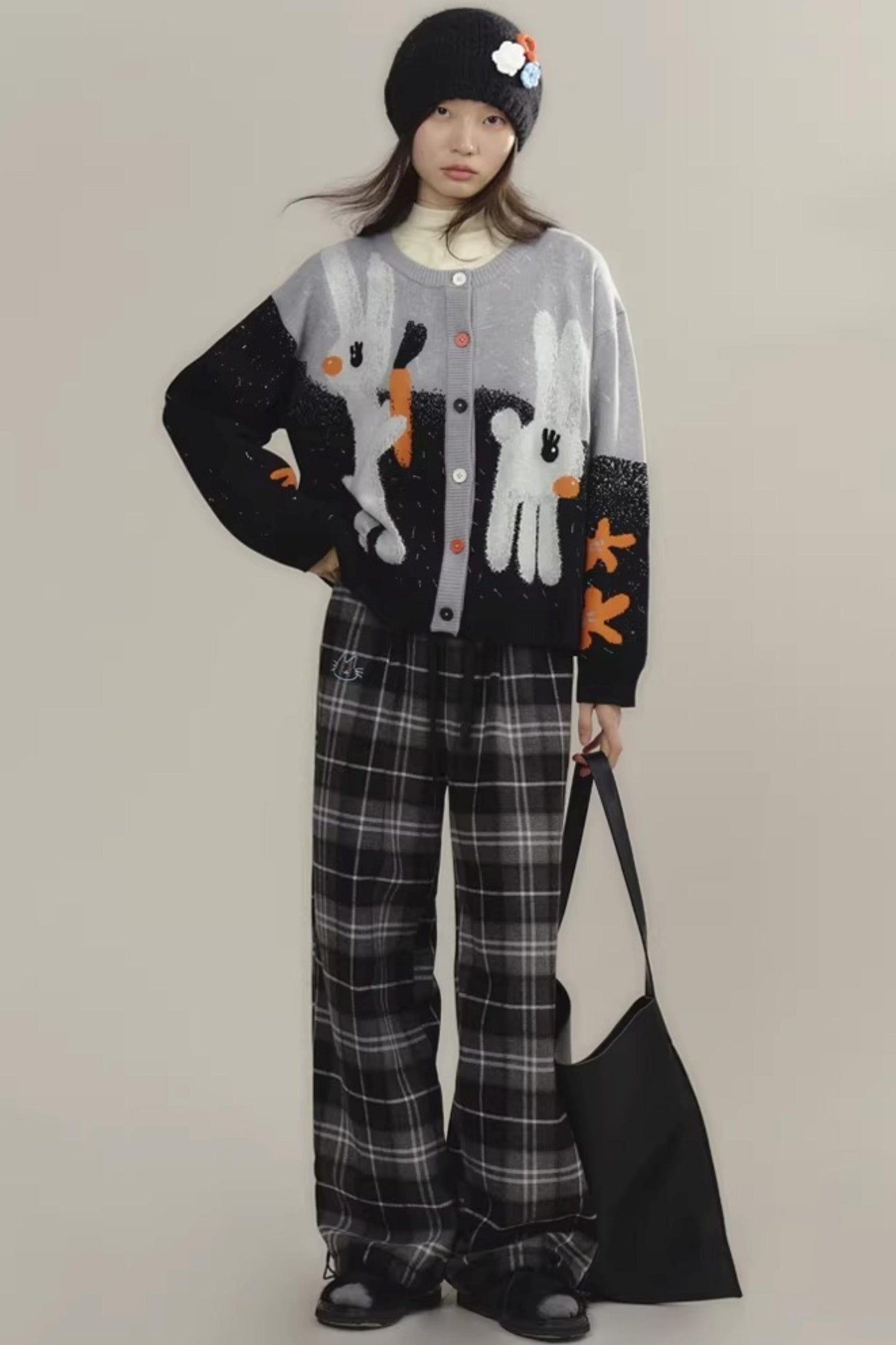 Bestickte Wollhose mit Karomuster