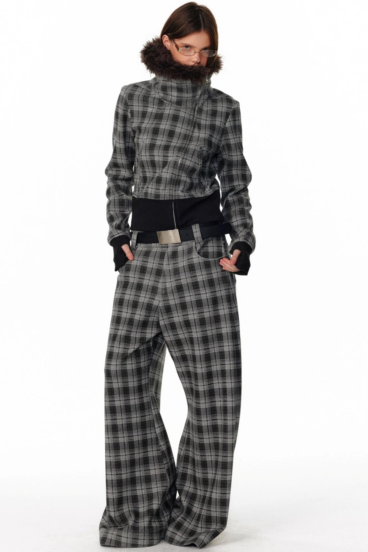 Vintage Plaid Lapel Sweatshirt Jacket