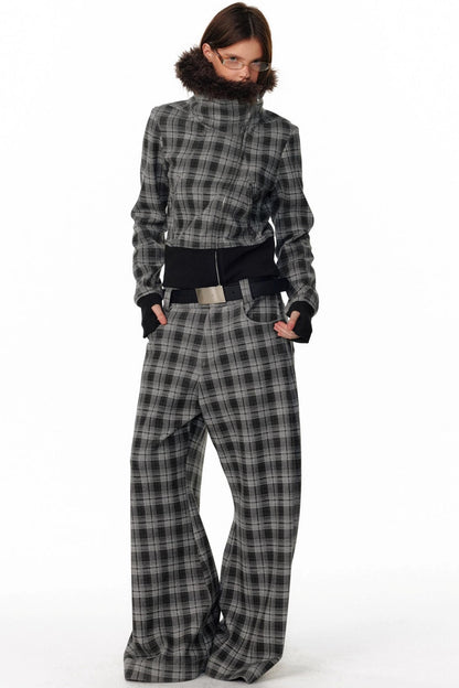 Vintage Plaid Lapel Sweatshirt Jacket