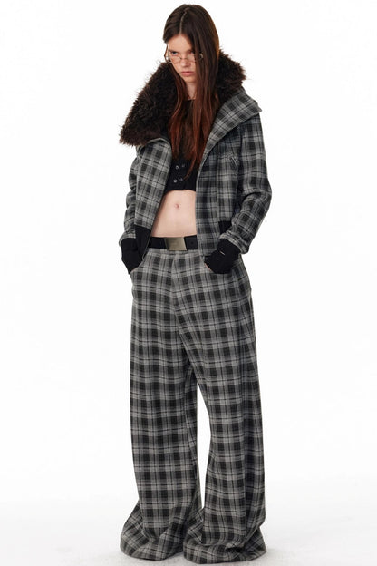 Retro Plaid Fleece Lined Sweatpants