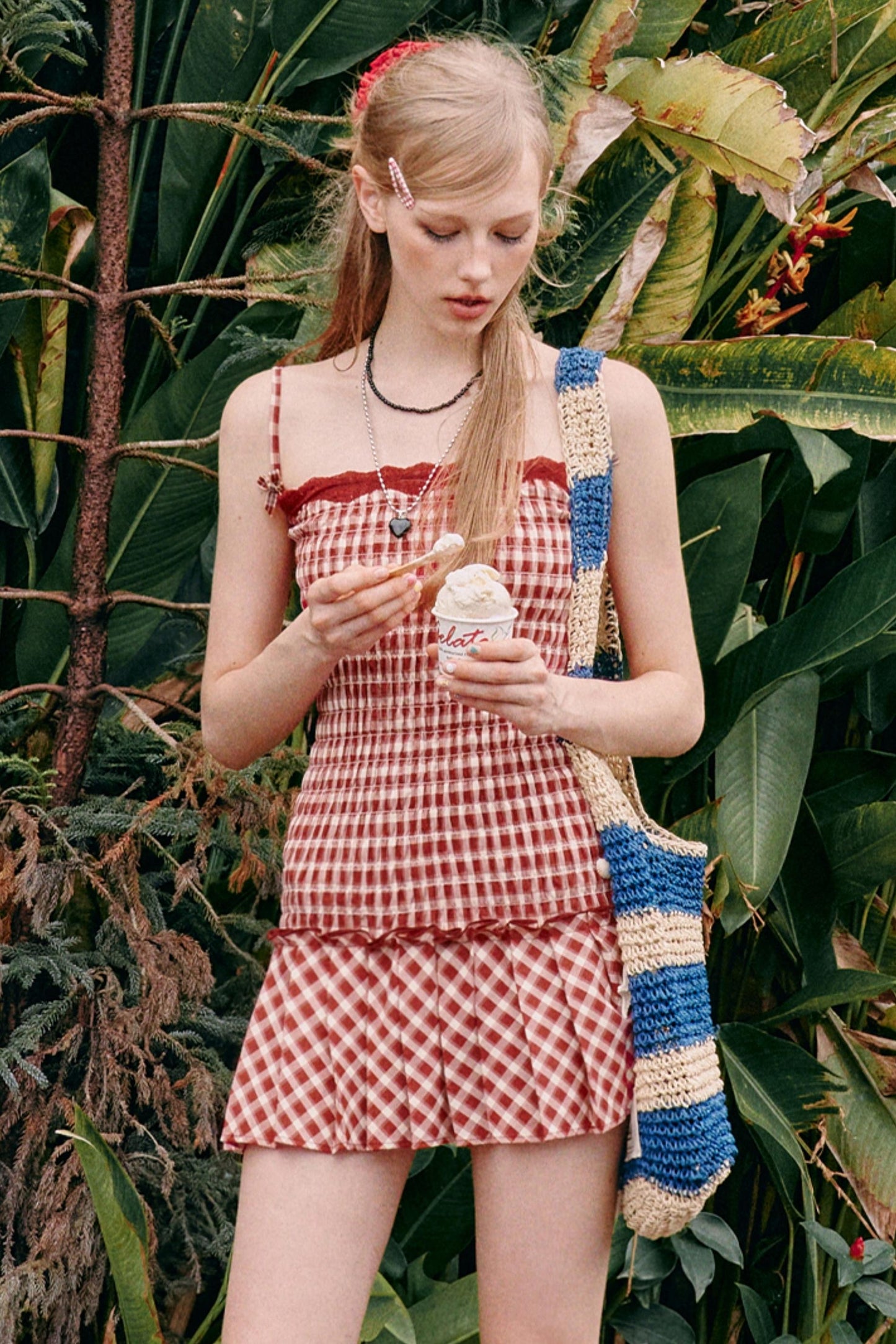 Sweetheart Checkered Slip Dress