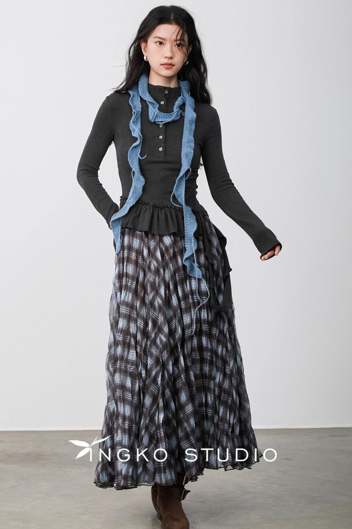 Blue Plaid Gauze Skirt