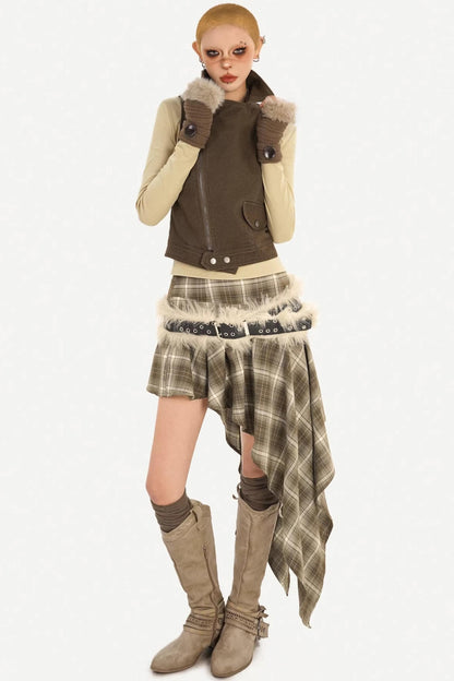 Retro Plaid Asymmetrical Skirt