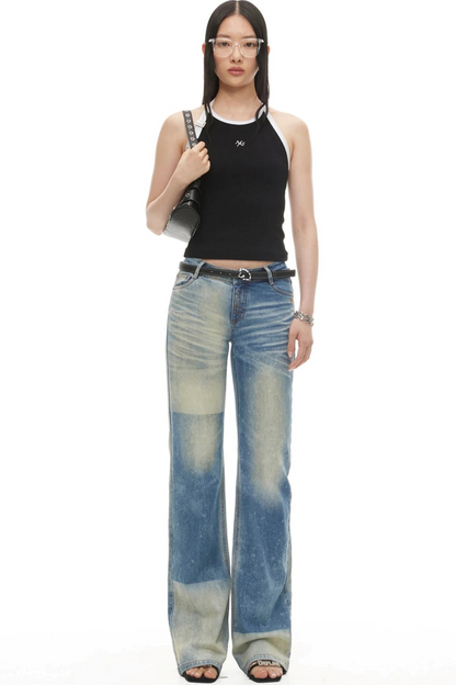 Sand-Washed Color-Blocked Halter Top