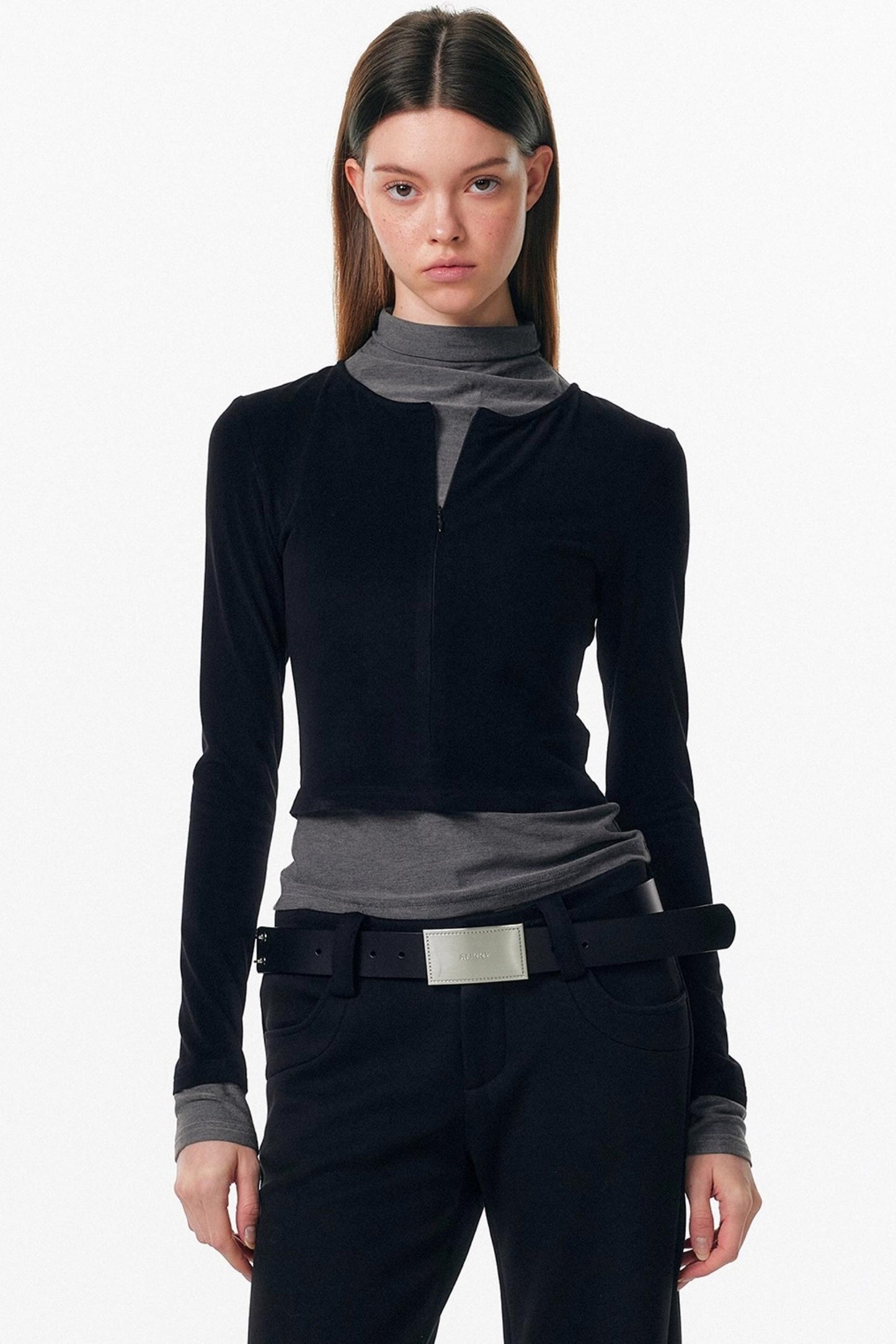 Velvet-Feel Color-Blocked Top