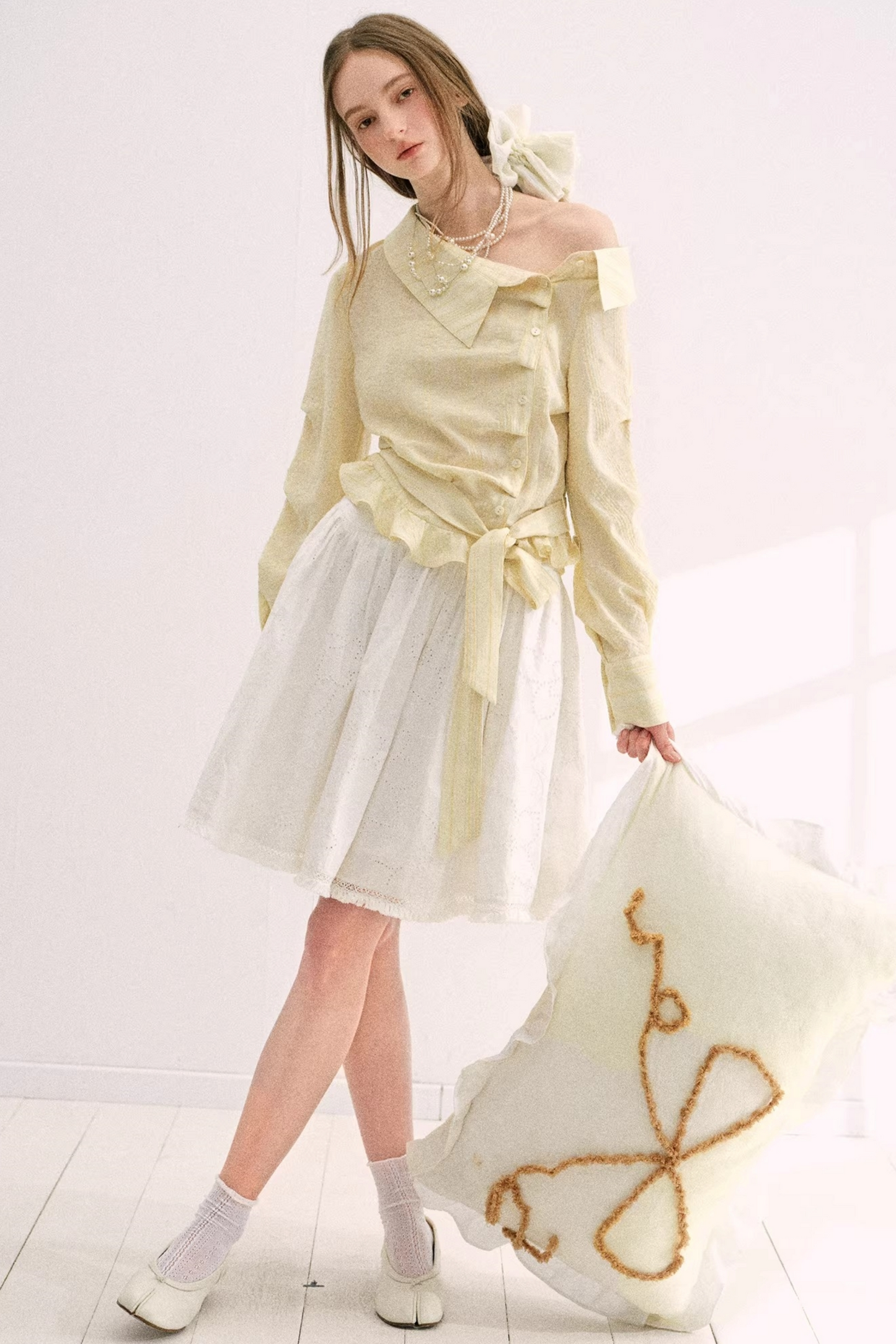 Creamy Yellow Striped Ruffled Top