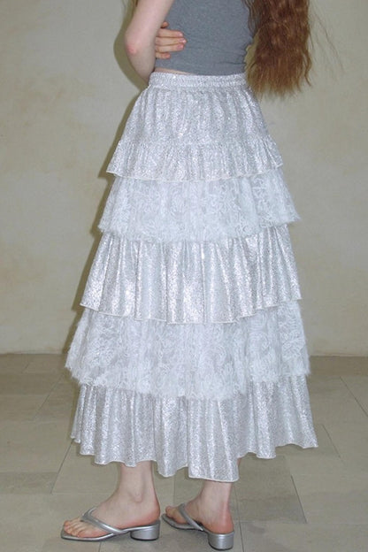 Glitter Panelled Lace Oversized Skirt