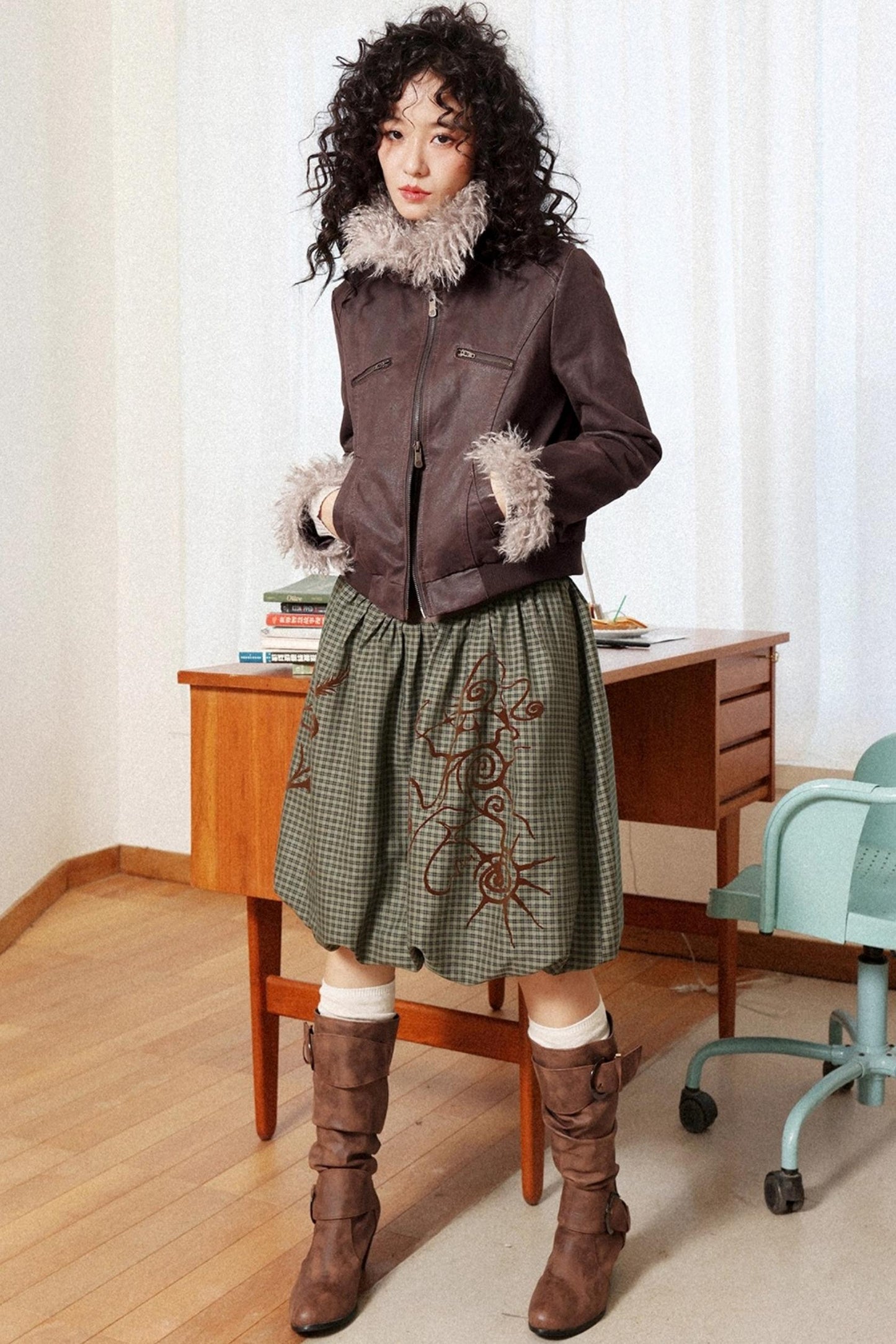 Flower Bud Flock Print Skirt