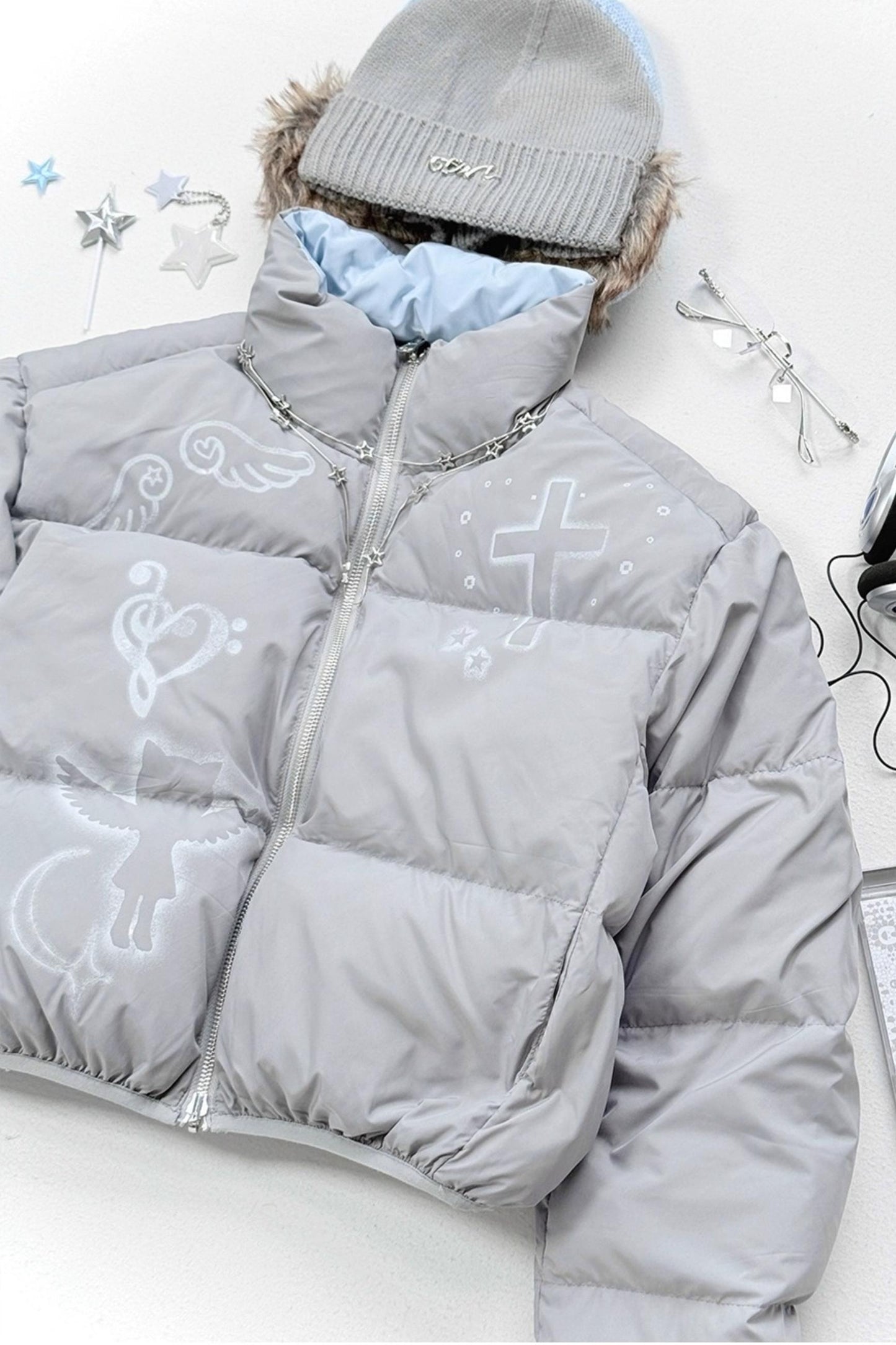 Dreamcore Blue Gray Reversible Padded Jacket