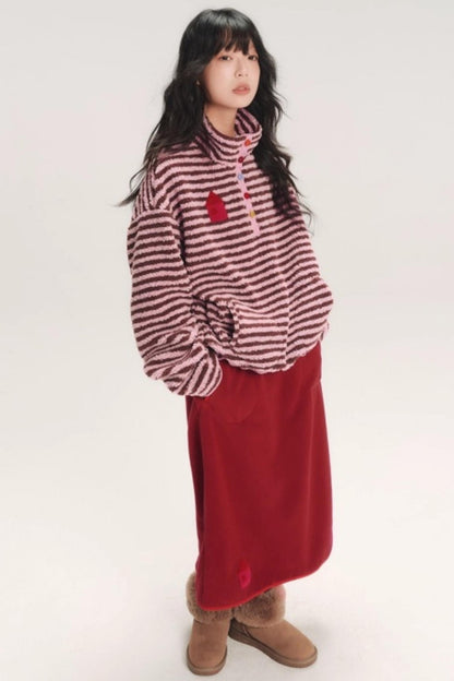 Embroidered Fleece Stiped Sweatshirt