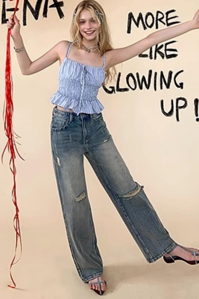 Blue Striped Ruffle Camisole