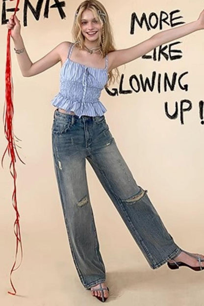 Blue Striped Ruffle Camisole