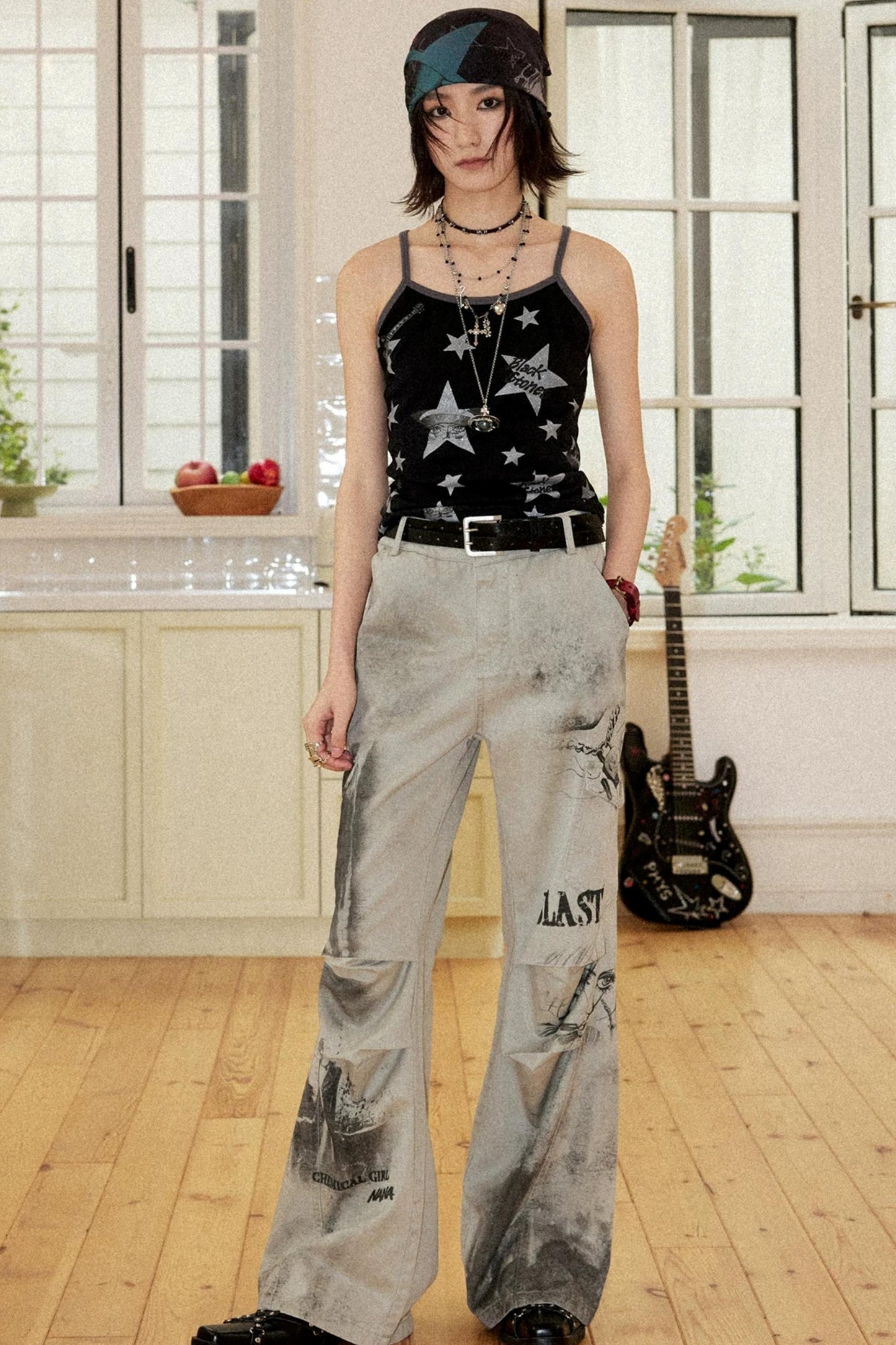 Distressed Patchwork Flared Pants