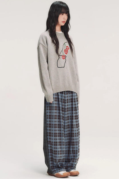 Colorful Embroidery Plaid Pants