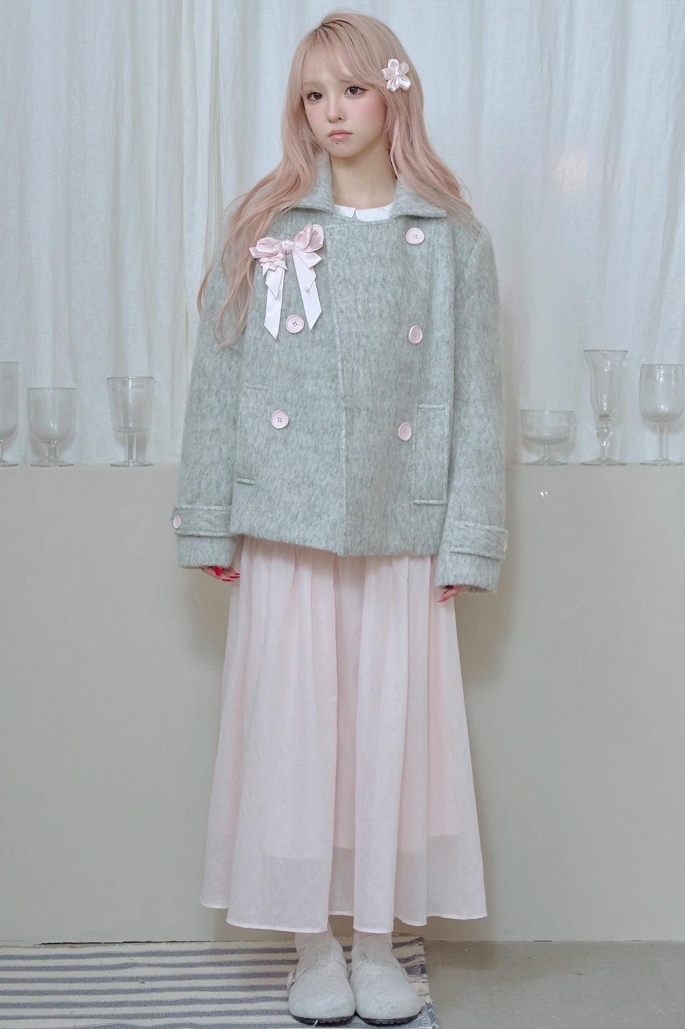 Light Grey Water Ripple Woolen Coat