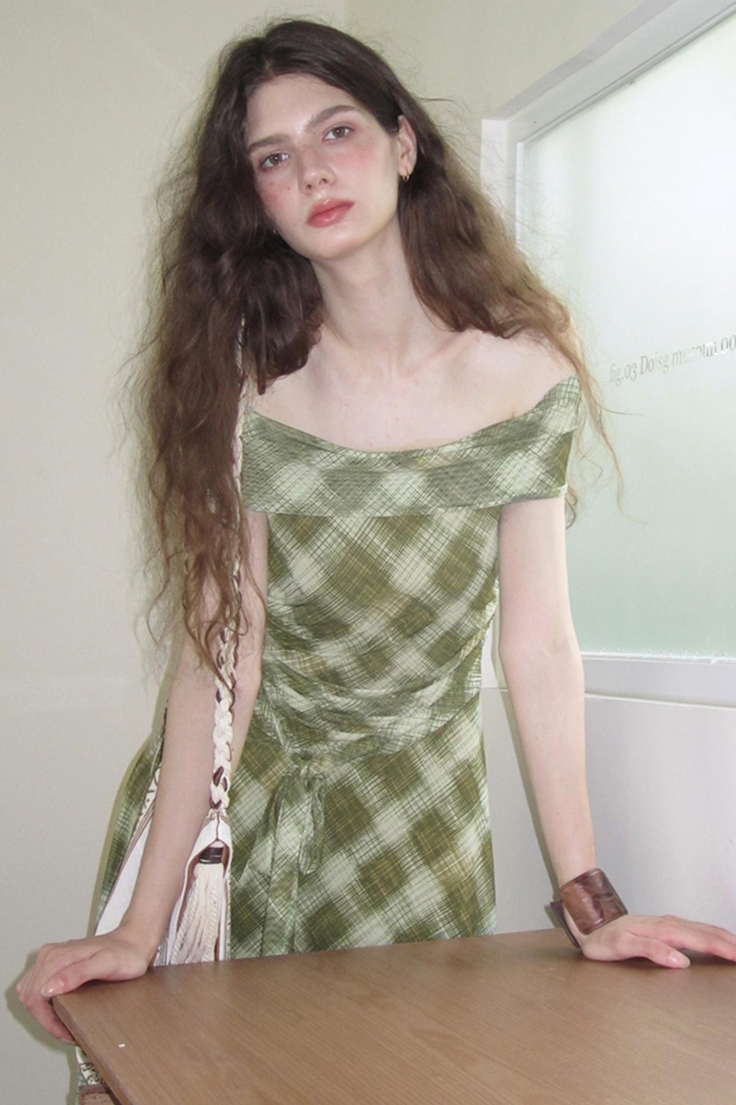 Mesh Check One-Shoulder Dress