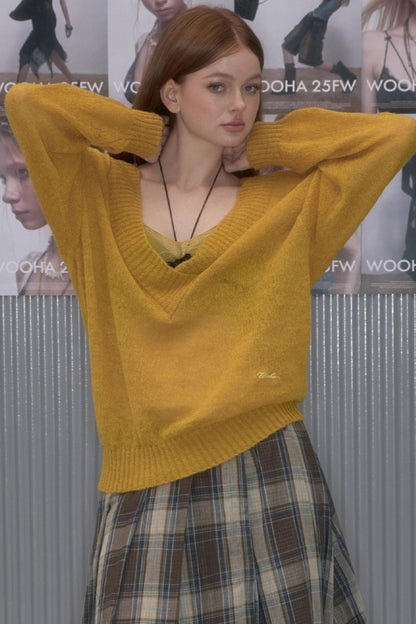 Retro Loose V-Neck Knit Pullover Top