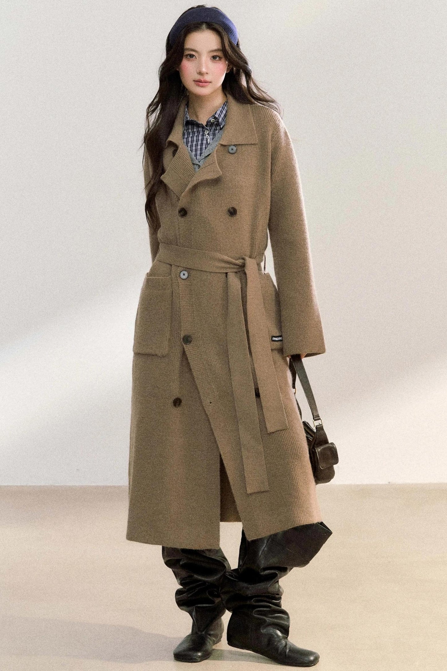 Lapel Double-Breasted Knit Coat