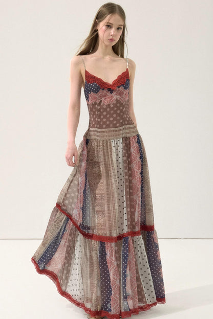 Retro Print Patchwork Dress