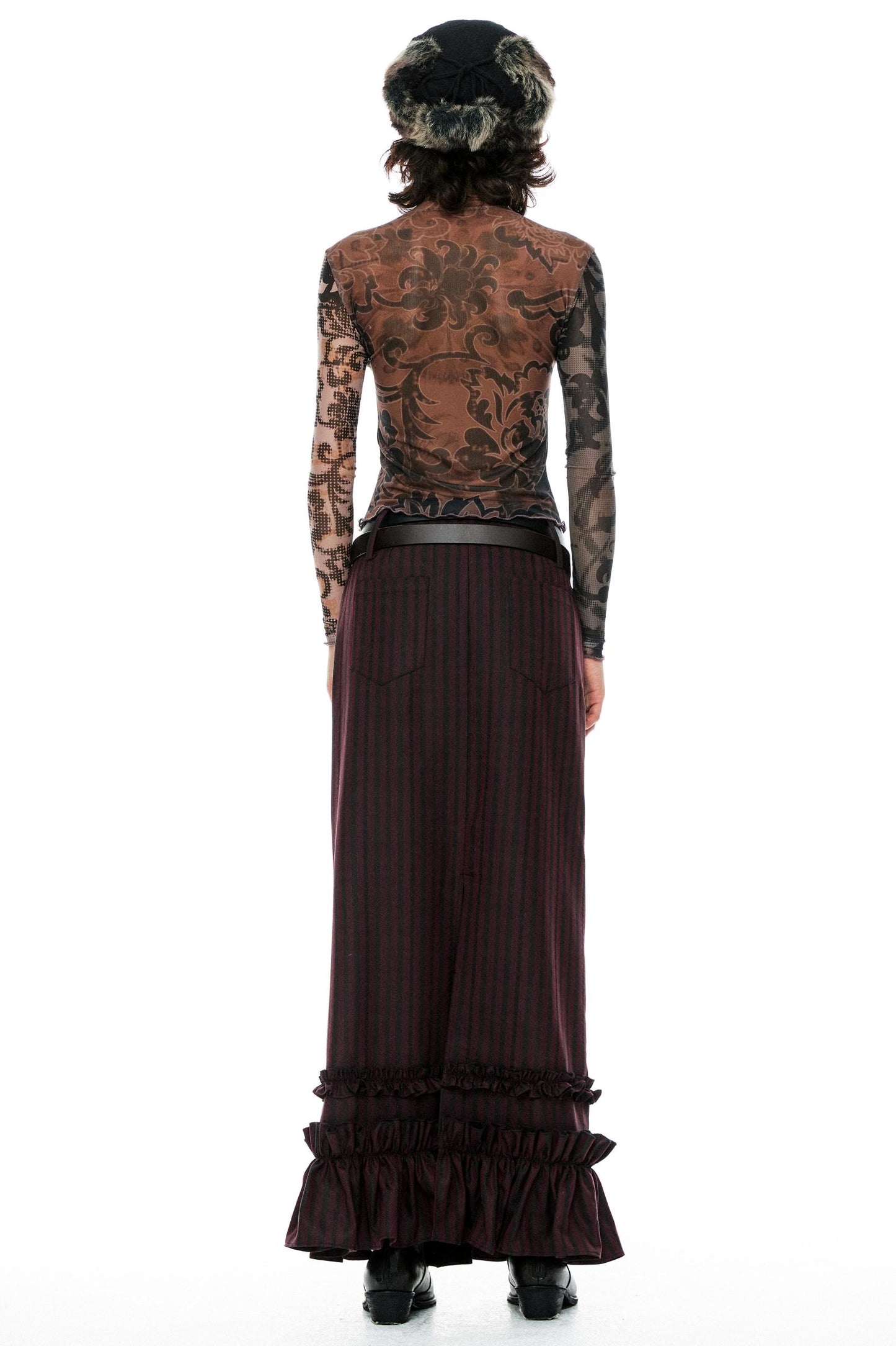 Striped Lace Straight Long Skirt