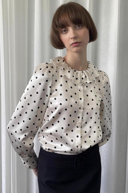 Loose Lace Polka Dot Satin Shirt