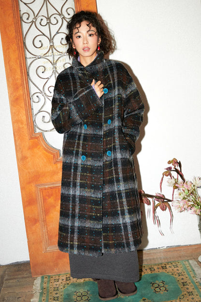 Moonlit Camellia Plaid Tweed Coat