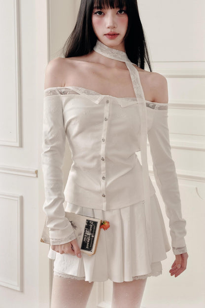 White Moonlight Lace Embroidered Top Skirt Set-Up