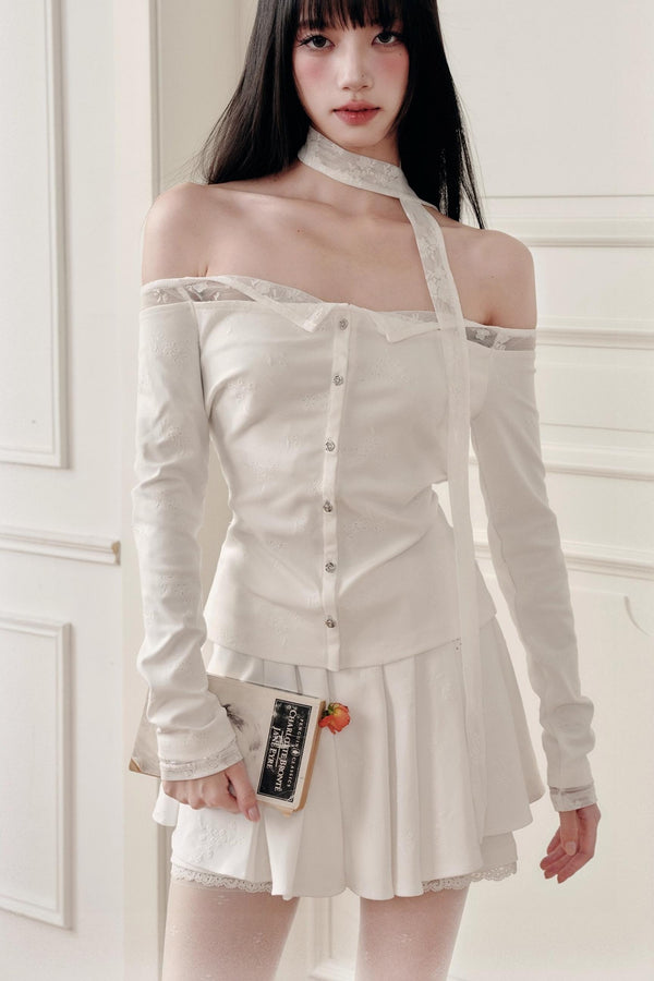 White Moonlight Lace Embroidered Top Skirt Set-Up