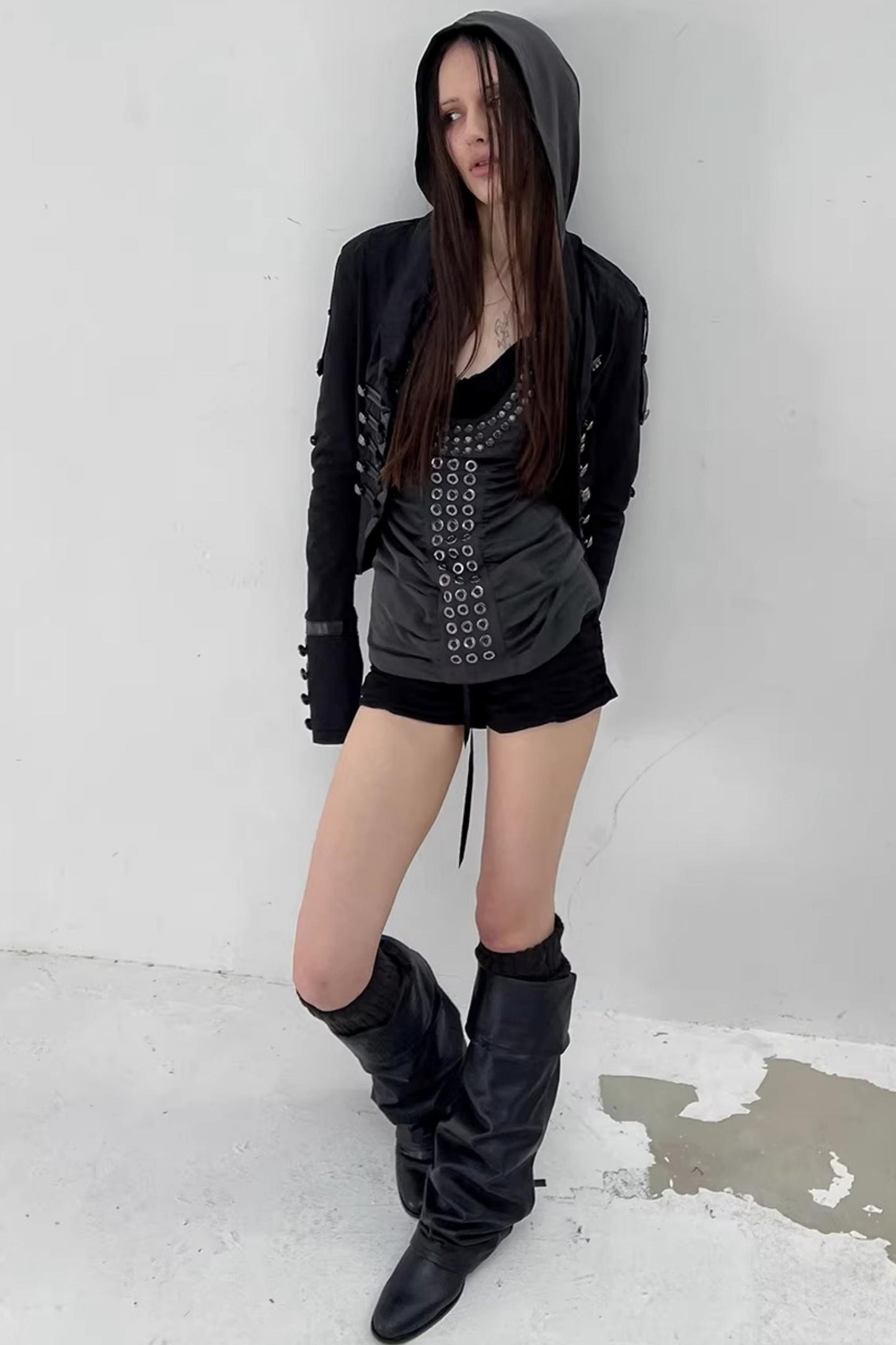 Metal Rivet Pleated Racerback Top