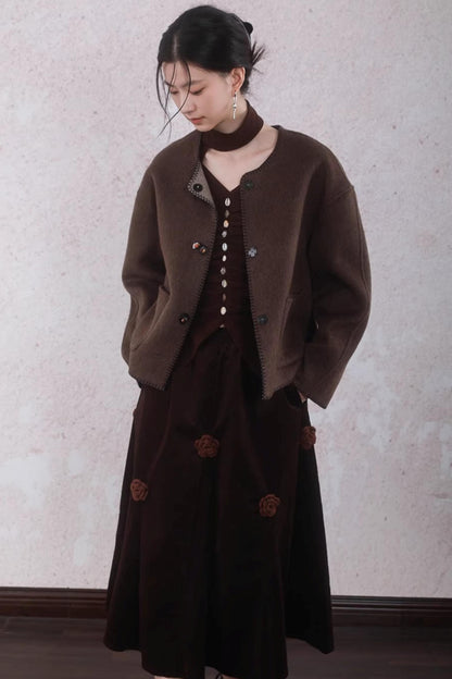 Caramel Coffee Shell Buckle Streamer Top