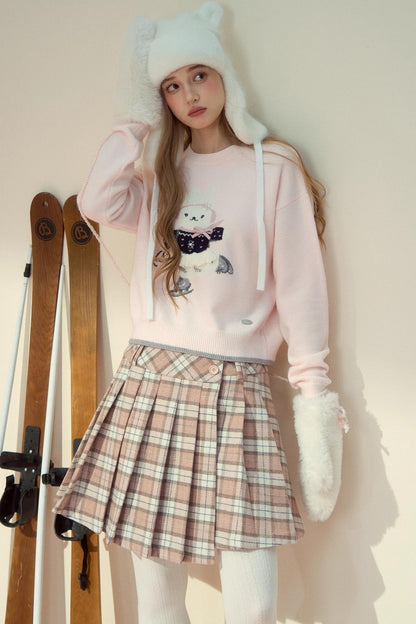 Pink Plaid Wool Skirt