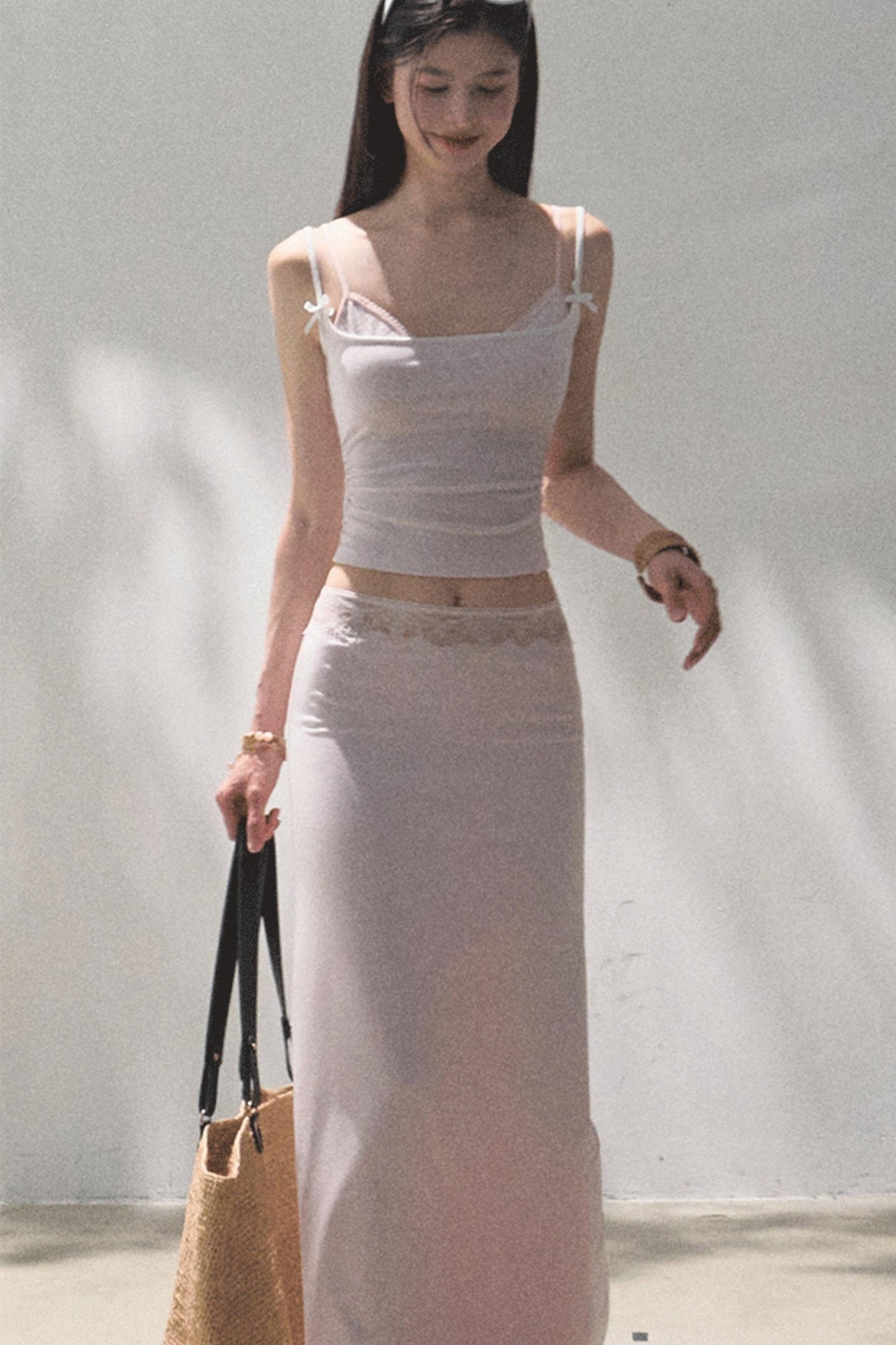 Lace-Trimmed High Waist Skirt