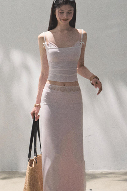 Lace-Trimmed High Waist Skirt