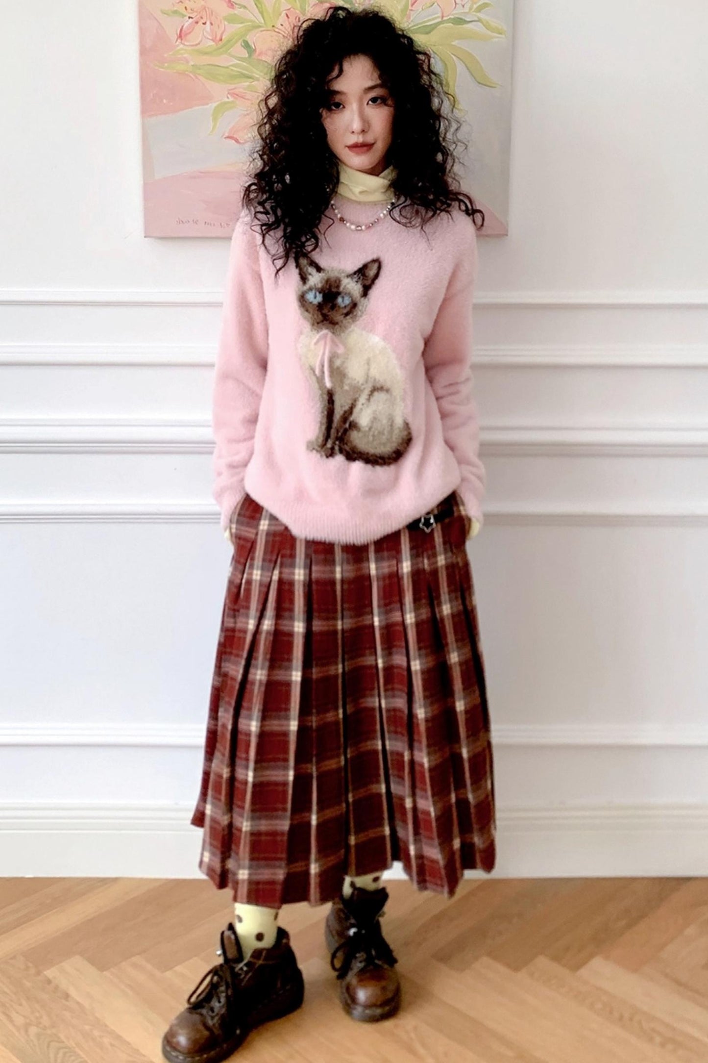Pink Cat Imitation Mink Sweater