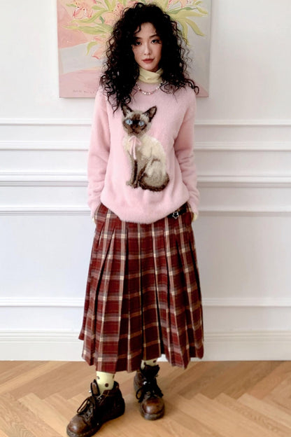 Pink Cat Imitation Mink Sweater