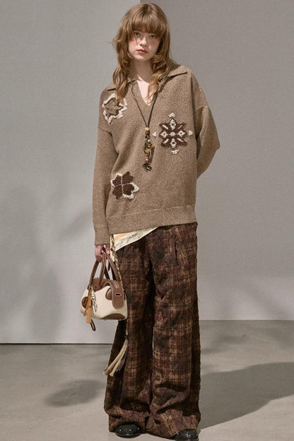 Volumetric Snowflake V-Neck Casual Sweater