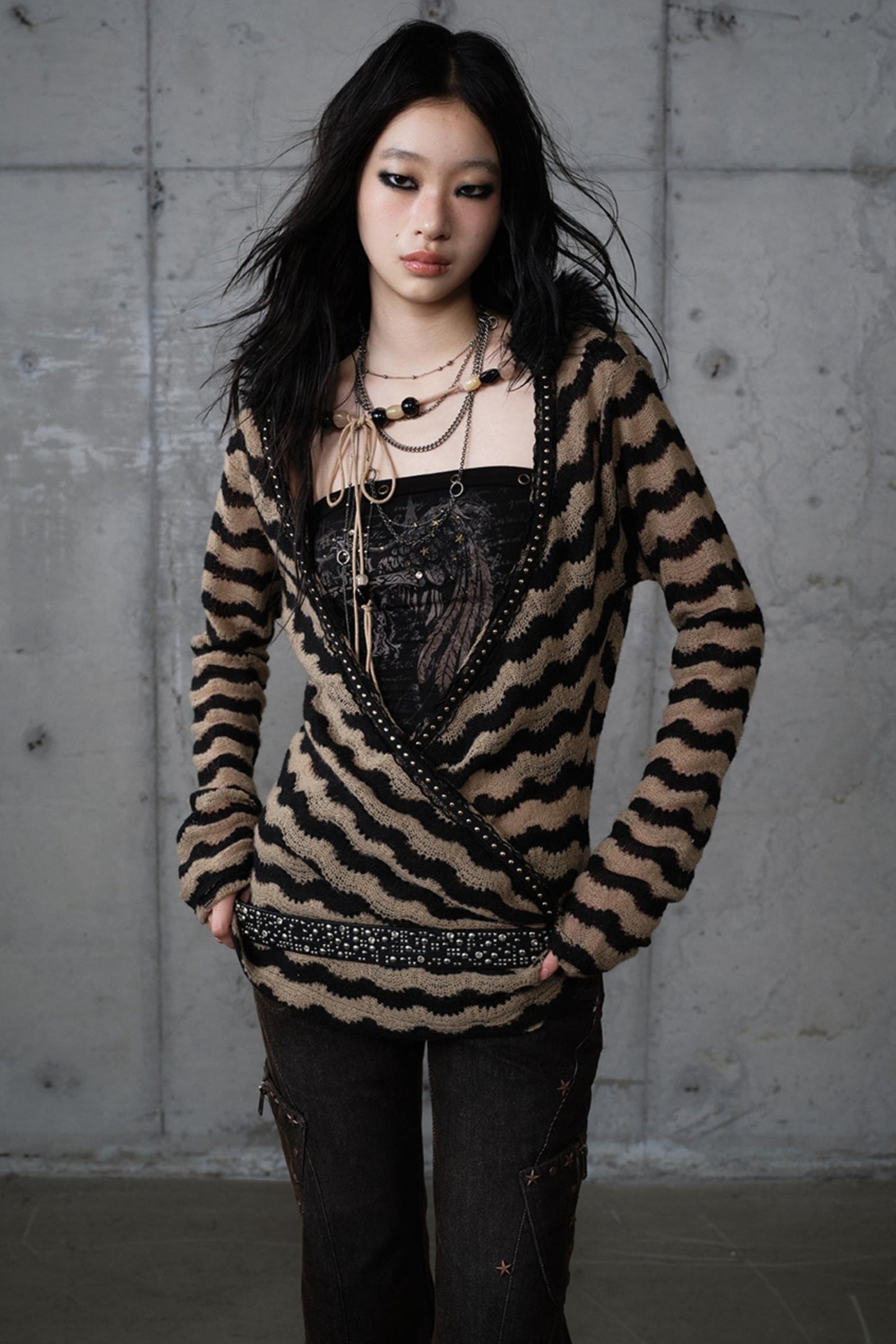 Bandeau Fake Two-Piece Striped Knit Top Set