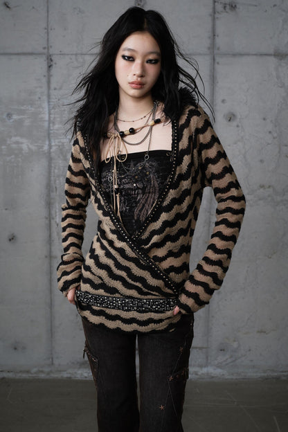 Bandeau Fake Two-Piece Striped Knit Top Set