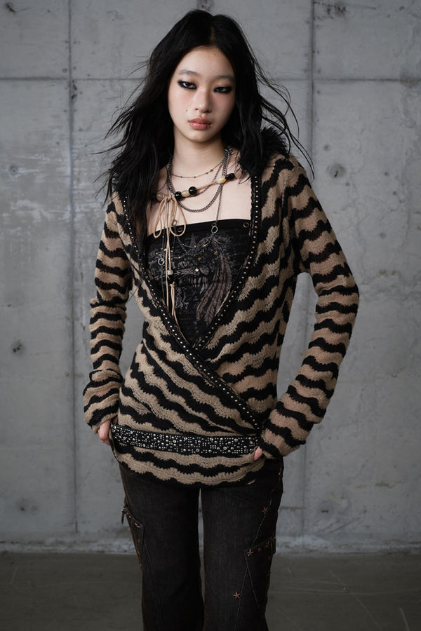 Bandeau Fake Two-Piece Striped Knit Top Set