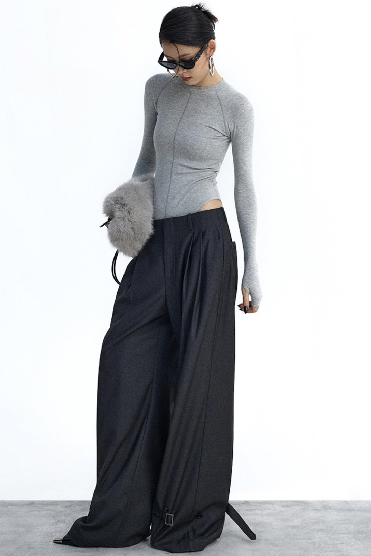 Gray and Black Knit Bodysuit