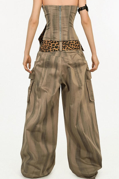 Retro Cargo Style Wide-leg Pants