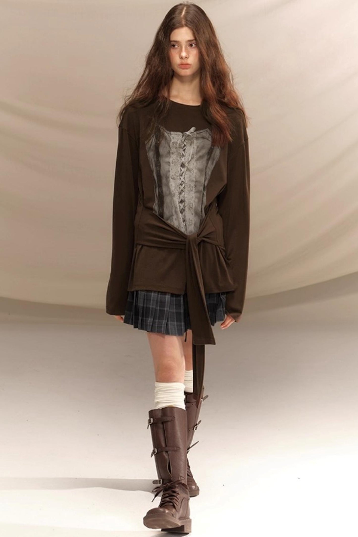 Gray Plaid Pleated Skirt