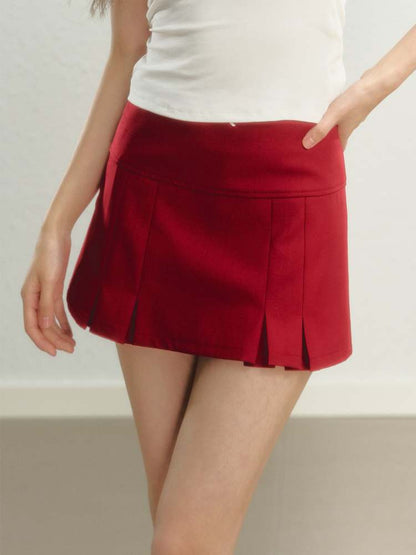 Retro College Style Scalloped Pleated Mini Skirt