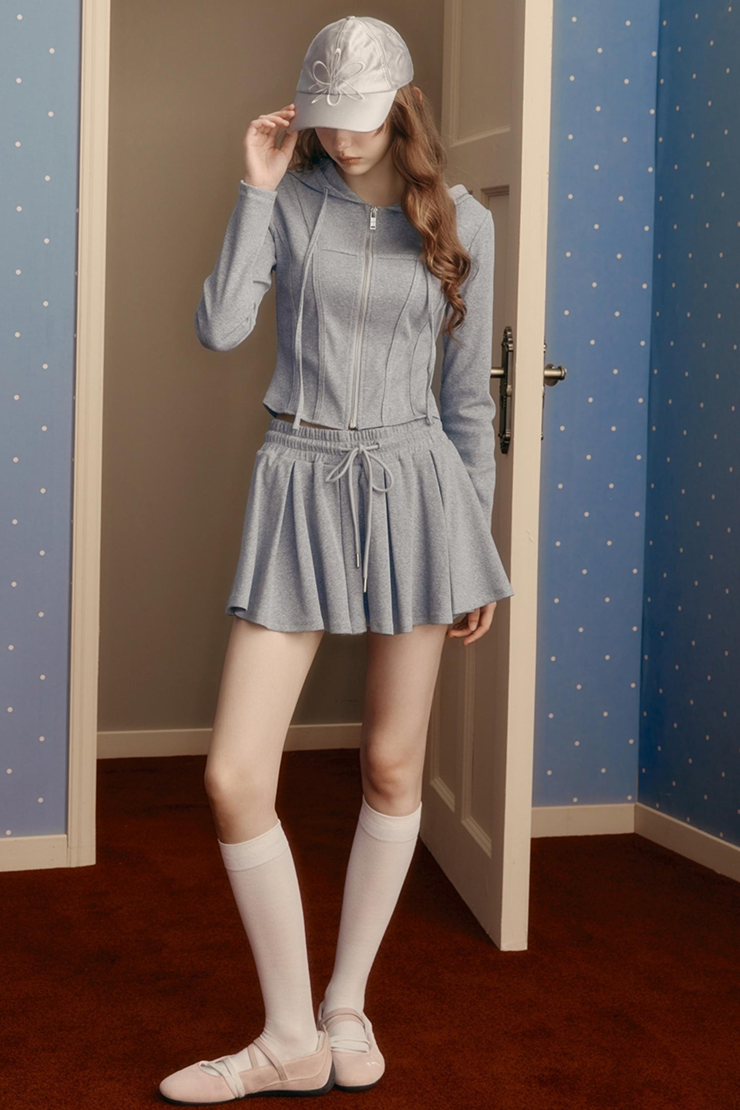 Preppy Style Stretch Slim Skirt & Top Set-Up