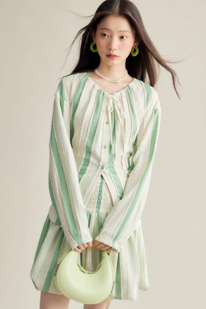 Elven Stripe Cardigan Skirt Set-Up