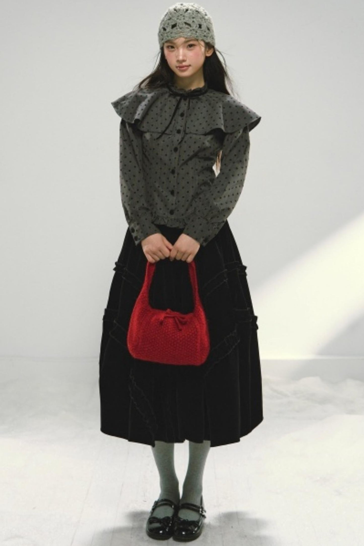 Velvet Ruffled Floral Skirt