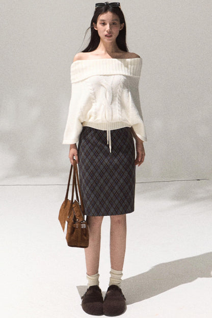 Moon Wool Twist Knit Cape Sweater Set-Up