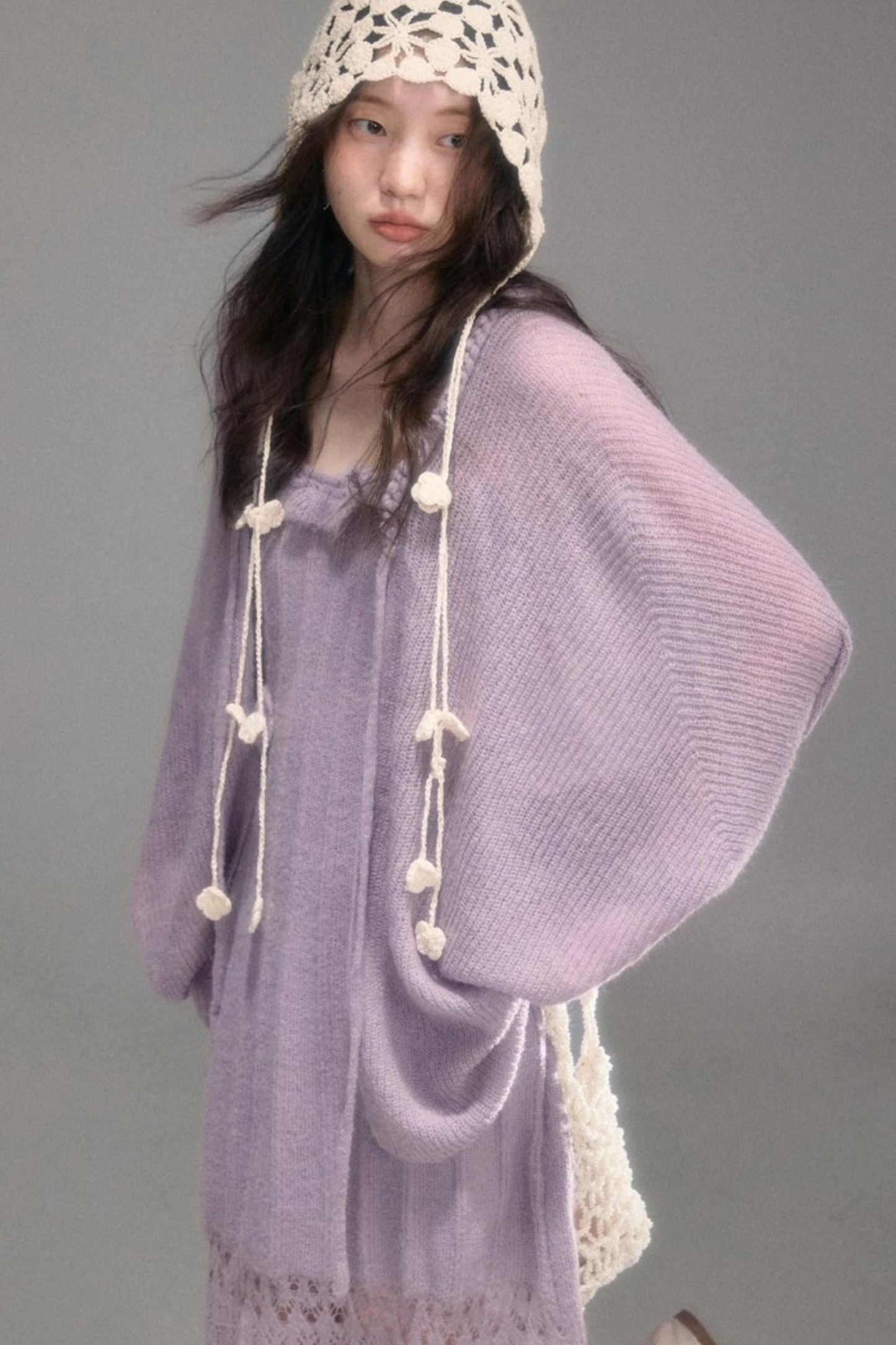 Crochet Knit Camisole Dress Cardigan Set-Up