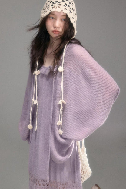 Crochet Knit Camisole Dress Cardigan Set-Up